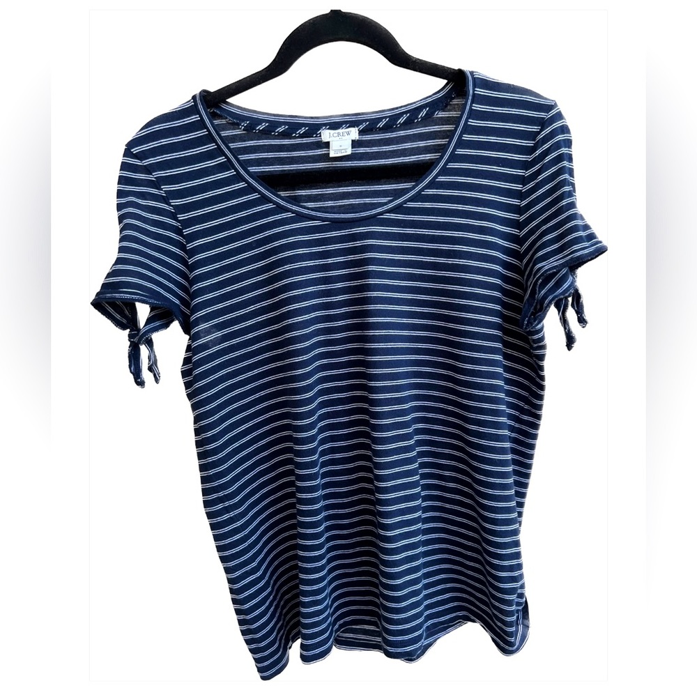 J. Crew Navy & White Striped Tie Sleeve Tee (small)